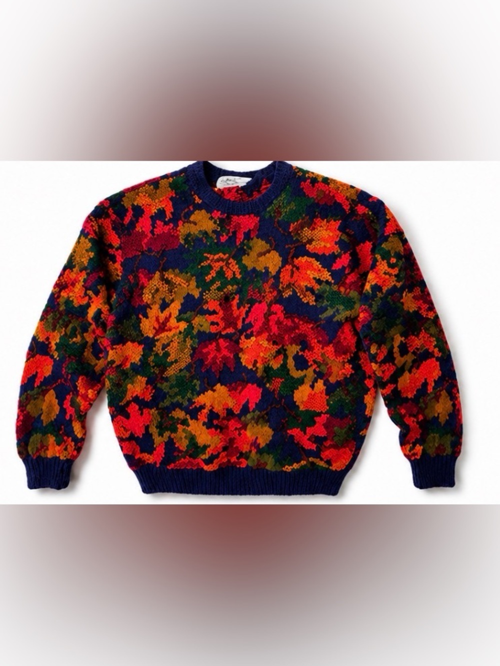 Vintage 80s Signatures by Northern Isles Hand Knit Fall Leaf Sweater Cottagecore - Picture 2 of 11